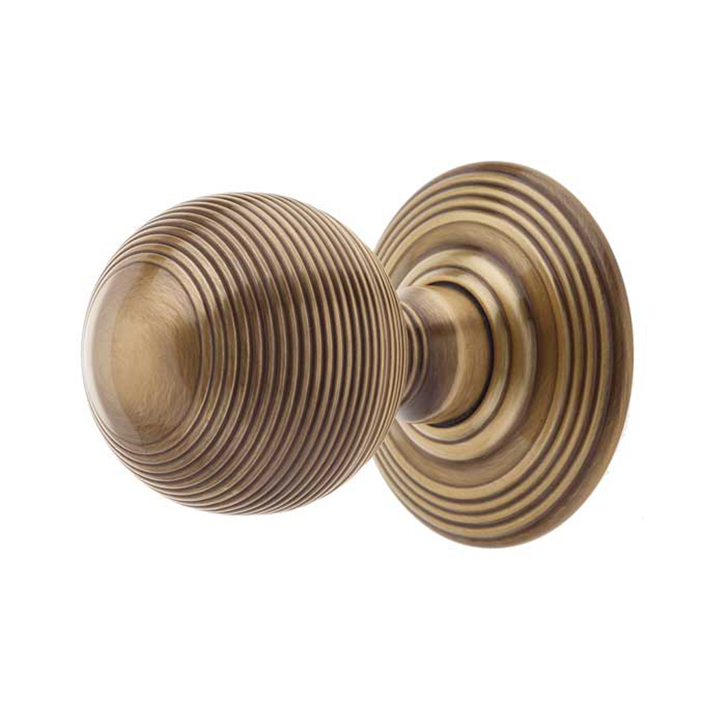 Reeded Mortice Knob - Antique Brass (Sold in Pairs)